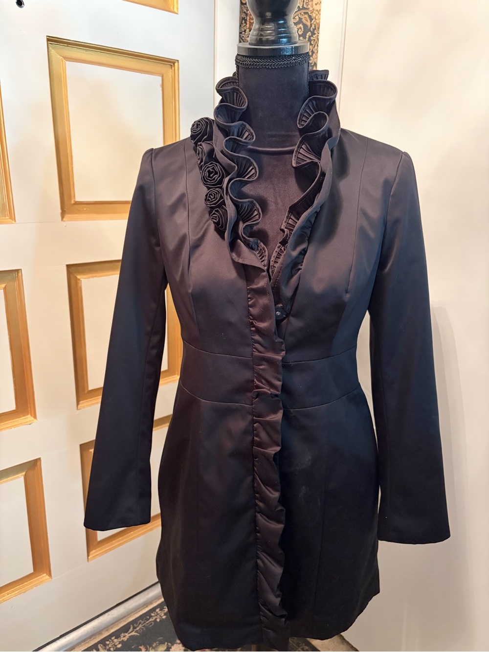Black Ruffled Longline Women's Jacket WHBM